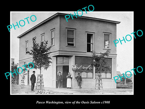 OLD LARGE HISTORIC PHOTO OF PASCO WASHINGTON, VIEW OF THE OASIS SALOON c1908