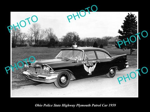 OLD LARGE HISTORIC PHOTO OF OHIO STATE POLICE PATROL CAR, PLYMOUTH 1959