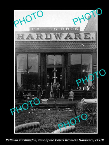 OLD LARGE HISTORIC PHOTO OF PULLMAN WASHINGTON, THE FARISS HARDWARE STORE c1910