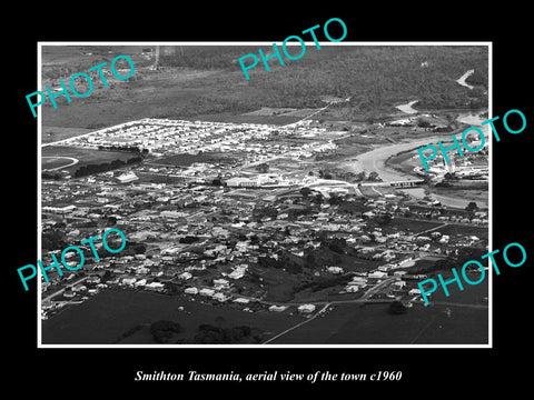 OLD LARGE HISTORIC PHOTO OF SMITHTON TASMANIA, AERIAL VIEW OF THE TOWN c1960 1