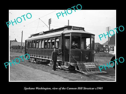 OLD LARGE HISTORIC PHOTO OF SPOKANE WASHINGTON, THE CANNON HILL STREETCAR c1905