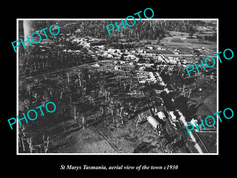 OLD LARGE HISTORIC PHOTO OF St MARYS TASMANIA, AERIAL VIEW OF THE TOWN c1930