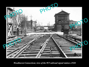 OLD LARGE HISTORIC PHOTO OF WOODHAVEN CONNECTICUT, THE WT RAILROAD TOWER c1920