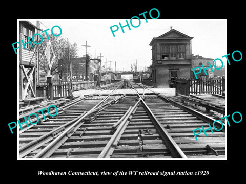 OLD LARGE HISTORIC PHOTO OF WOODHAVEN CONNECTICUT, THE WT RAILROAD TOWER c1920