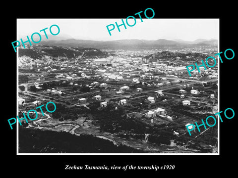 OLD LARGE HISTORIC PHOTO OF ZEEHAN TASMANIA, AERIAL VIEW OF THE TOWN c1920