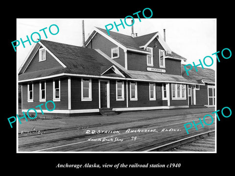 OLD LARGE HISTORIC PHOTO OF ANCHORAGE ALASKA, THE RAILROAD STATION c1940