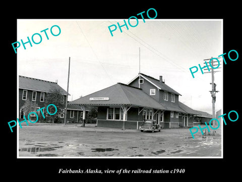 OLD LARGE HISTORIC PHOTO OF FAIRBANKS ALASKA, THE RAILROAD STATION c1940