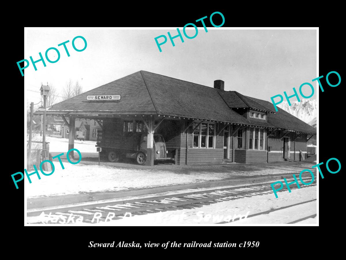 OLD LARGE HISTORIC PHOTO OF SEWARD ALASKA, THE RAILROAD DEPOT STATION c1950