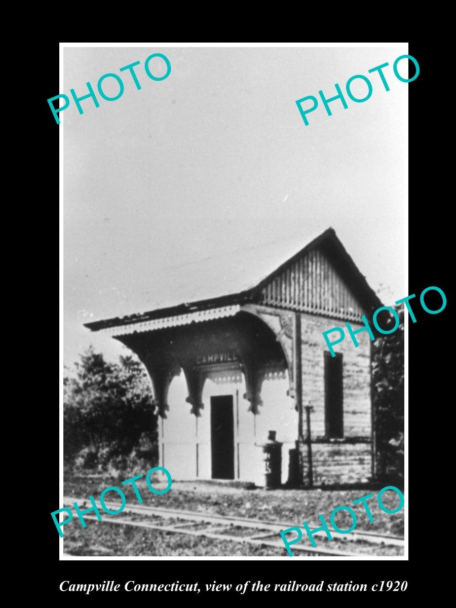 OLD LARGE HISTORIC PHOTO OF CAMPVILLE CONNECTICUT, THE RAILROAD STATION c1920