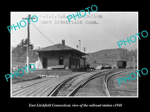 OLD LARGE HISTORIC PHOTO OF EAST LITCHFIELD CONNECTICUT RAILROAD STATION c1940