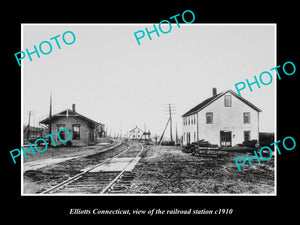 OLD LARGE HISTORIC PHOTO OF ELLIOTTS CONNECTICUT, THE RAILROAD STATION c1910