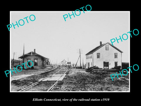 OLD LARGE HISTORIC PHOTO OF ELLIOTTS CONNECTICUT, THE RAILROAD STATION c1910