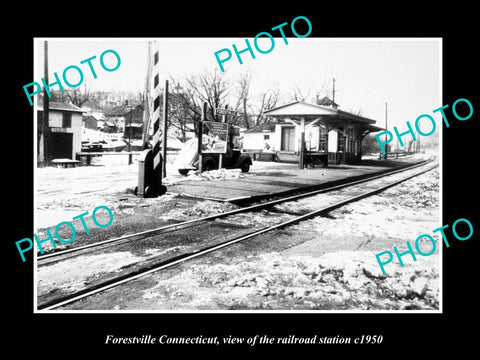 OLD LARGE HISTORIC PHOTO OF FORESTVILLE CONNECTICUT, THE RAILROAD STATION c1950