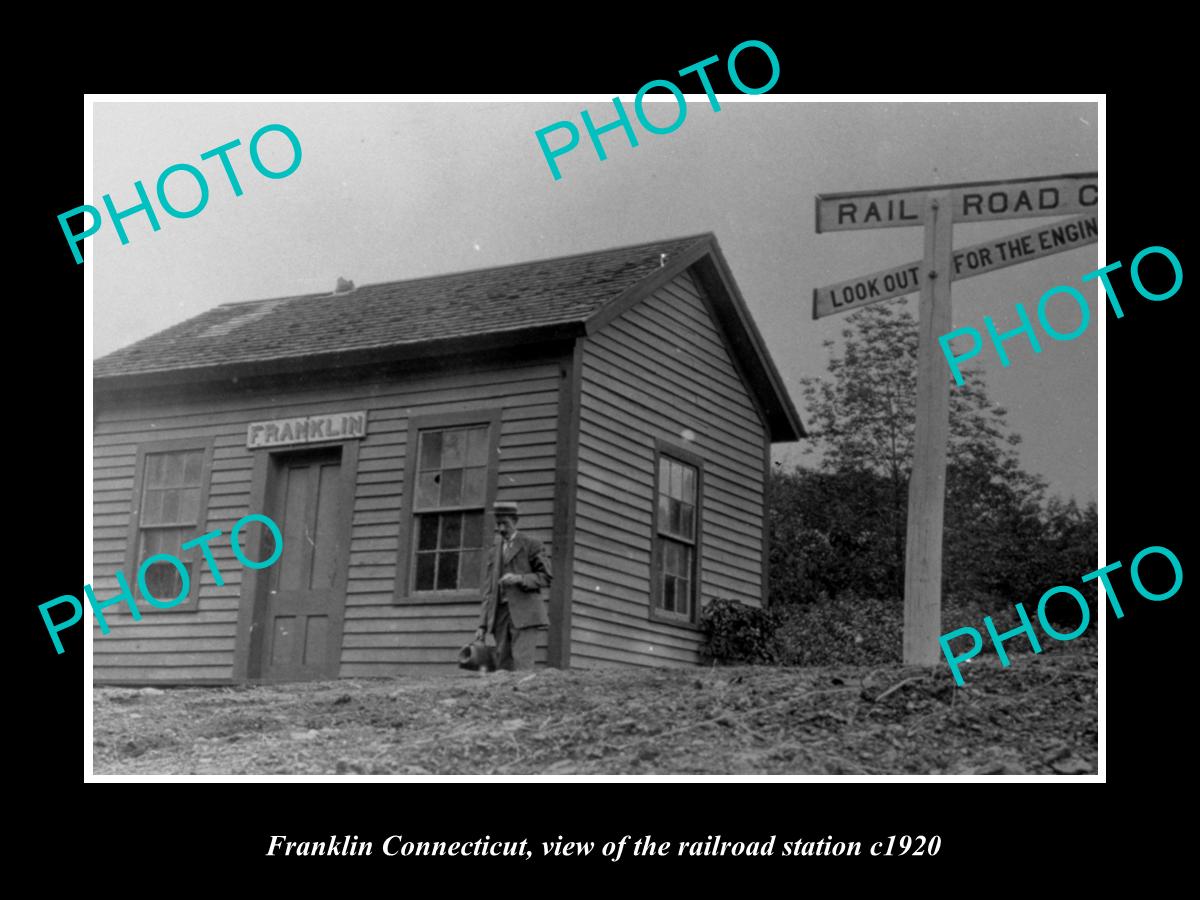 OLD LARGE HISTORIC PHOTO OF FRANKLIN CONNECTICUT, THE RAILROAD STATION c1920