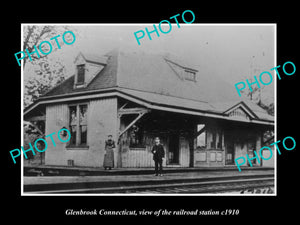 OLD LARGE HISTORIC PHOTO OF GLENBROOK CONNECTICUT, THE RAILROAD STATION c1910