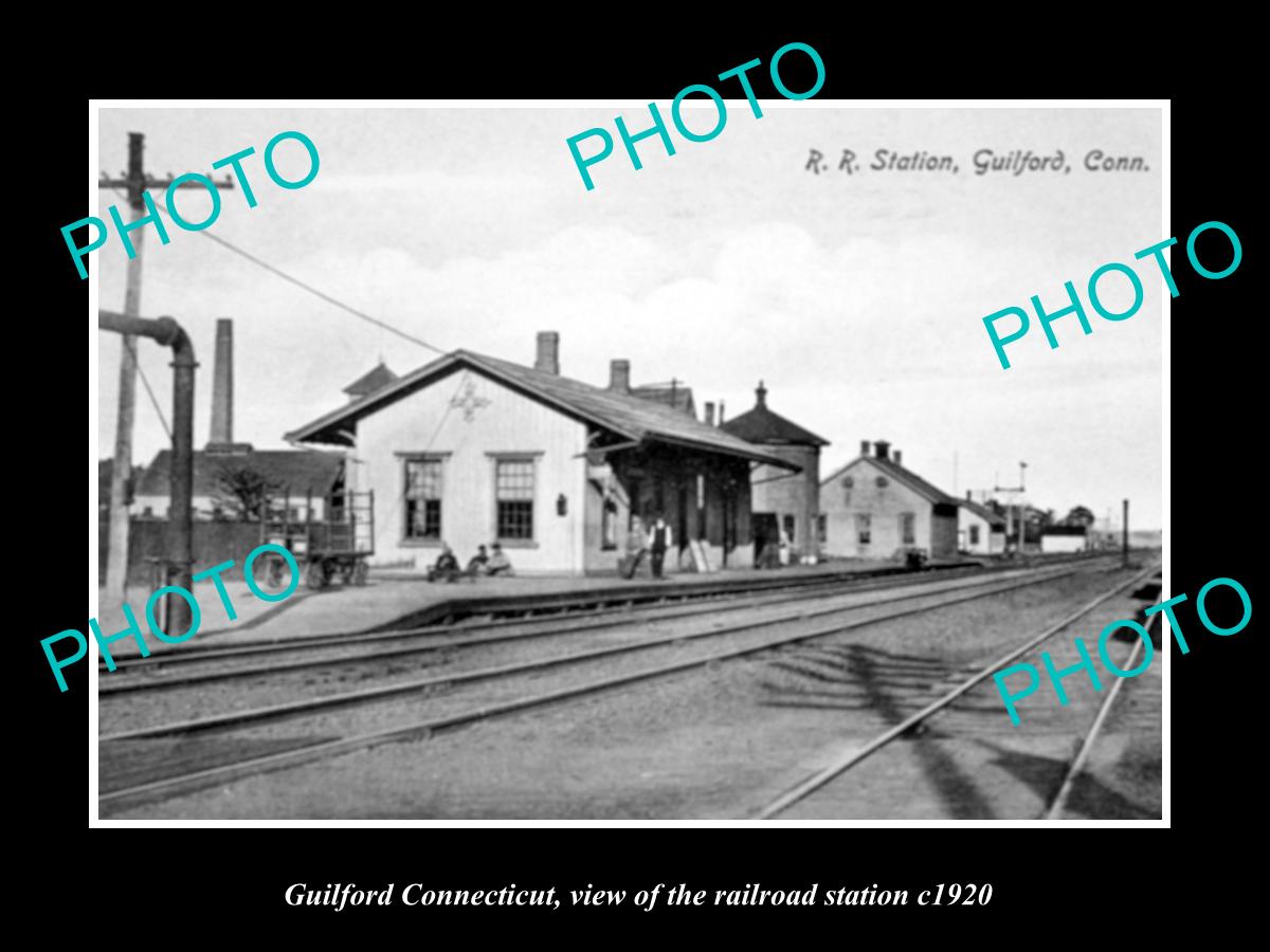 OLD LARGE HISTORIC PHOTO OF GUILFORD CONNECTICUT, THE RAILROAD STATION c1920