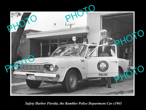 OLD LARGE HISTORIC PHOTO OF SAFETY HARBOR FLORIDA, THE RAMBLER POLICE CAR c1965