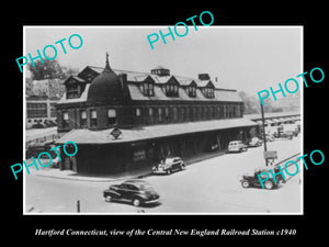 OLD LARGE HISTORIC PHOTO OF HARTFORD CONNECTICUT, THE CNE RAILROAD STATION c1940