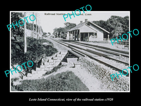 OLD LARGE HISTORIC PHOTO OF LEETE ISLAND CONNECTICUT, THE RAILROAD STATION c1920