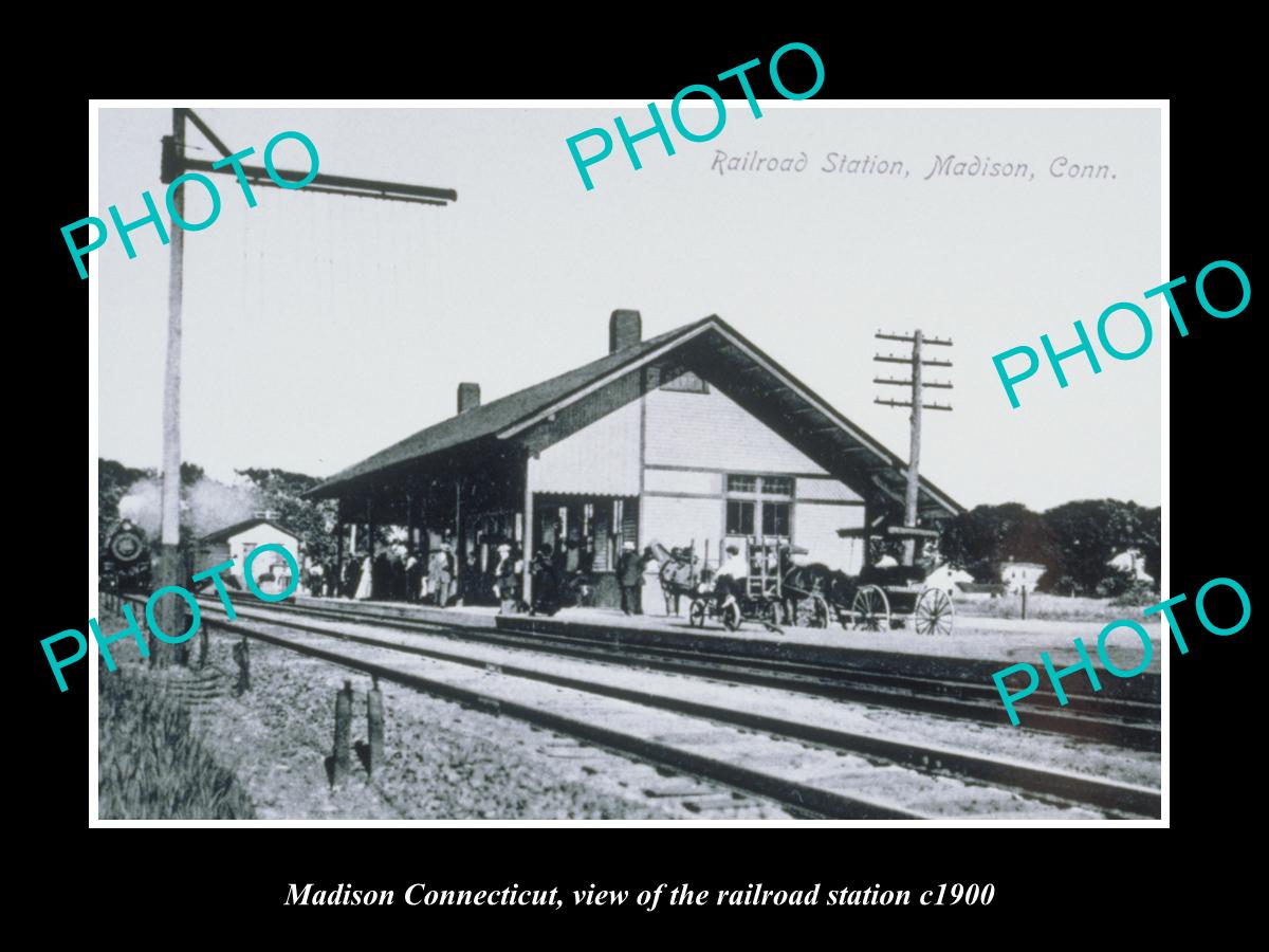 OLD LARGE HISTORIC PHOTO OF MADISON CONNECTICUT, THE RAILROAD STATION c1900