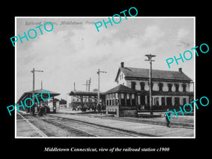 OLD LARGE HISTORIC PHOTO OF MIDDLETOWN CONNECTICUT, THE RAILROAD STATION c1900