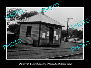 OLD LARGE HISTORIC PHOTO OF PACKERVILLE CONNECTICUT, THE RAILROAD STATION c1920