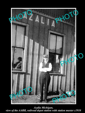 OLD LARGE HISTORIC PHOTO OF AZALIA MICHIGAN, THE RAILROAD DEPOT STATION c1910 1