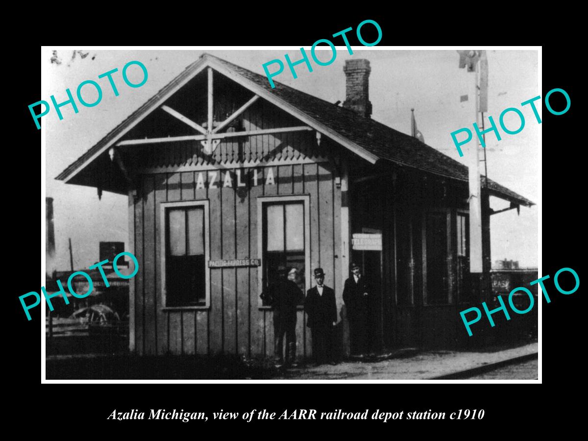 OLD LARGE HISTORIC PHOTO OF AZALIA MICHIGAN, THE RAILROAD DEPOT STATION c1910 2