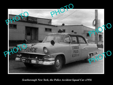 OLD LARGE HISTORIC PHOTO OF SCARBOROUGH NEW YORK, THE POLICE SQUAD CAR c1956