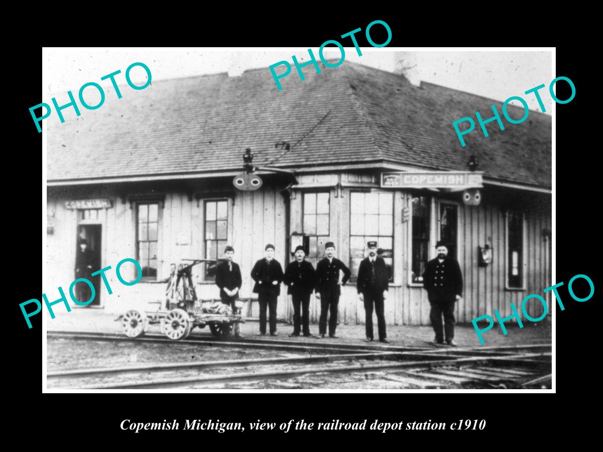 OLD LARGE HISTORIC PHOTO OF COPEMISH MICHIGAN, THE RAILROAD DEPOT STATION c1910