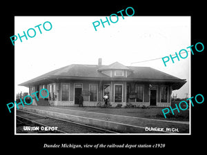 OLD LARGE HISTORIC PHOTO OF DUNDEE MICHIGAN, THE RAILROAD DEPOT STATION c1920