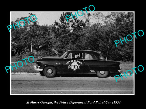 OLD LARGE HISTORIC PHOTO OF St MARYS GEORGIA, THE POLICE FORD PATROL CAR c1954