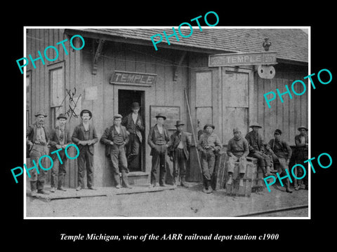 OLD LARGE HISTORIC PHOTO OF TEMPLE MICHIGAN, THE RAILROAD DEPOT STATION c1900