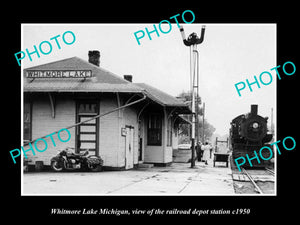 OLD LARGE HISTORIC PHOTO OF WHITMORE LAKE MICHIGAN, THE RAILROAD DEPOT c1950