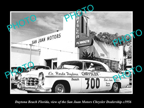 OLD LARGE HISTORIC PHOTO OF DAYTONA BEACH FLORIDA CHRYSLER DEALERSHIP c1956