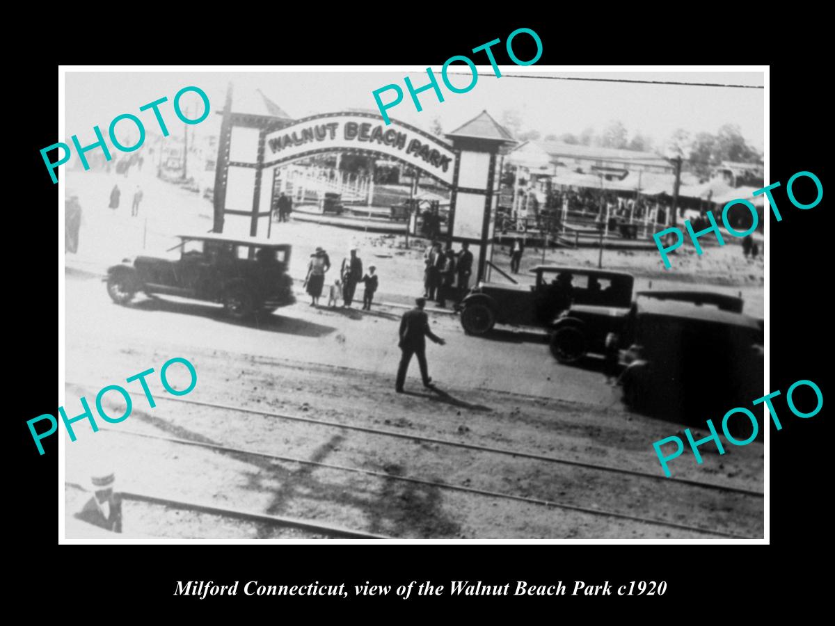 OLD LARGE HISTORIC PHOTO OF MILFORD CONNECTICUT, THE WALNUT BEACH PARK c1920