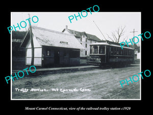 OLD LARGE HISTORIC PHOTO OF MOUNT CARMEL CONNECTICUT, THE RAILROAD DEPOT c1920