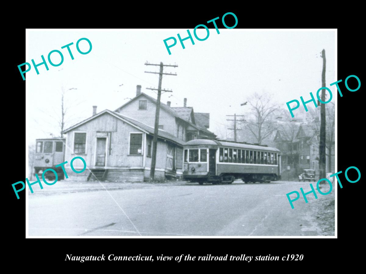 OLD LARGE HISTORIC PHOTO OF NAUGATUCK CONNECTICUT, THE RAILROAD DEPOT c1920