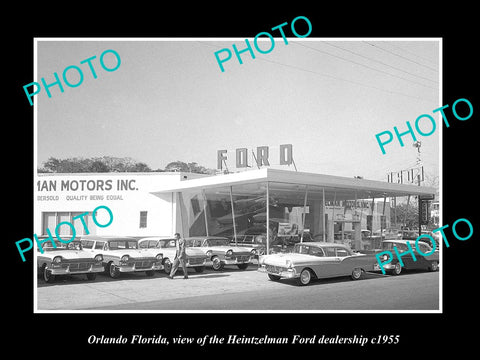 OLD LARGE HISTORIC PHOTO OF ORLANDO FLORIDA, THE FORD CAR DEALERSHIP c1955