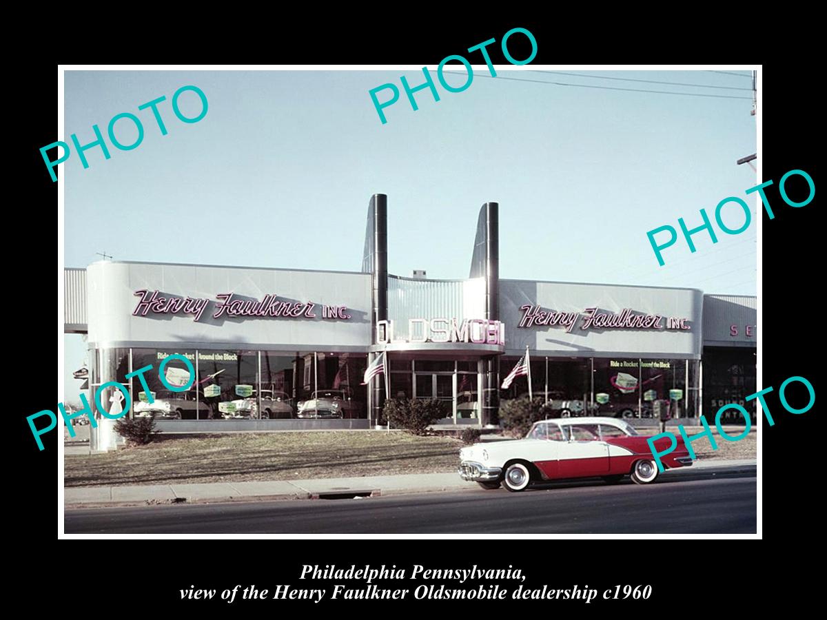 OLD LARGE HISTORIC PHOTO OF PHILADELPHIA PENNSYLVANIA, OLDSMOBILE DEALER c1960