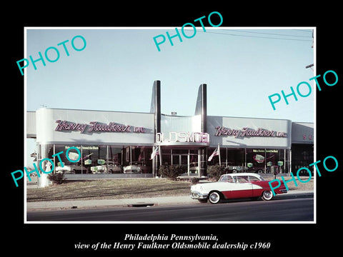 OLD LARGE HISTORIC PHOTO OF PHILADELPHIA PENNSYLVANIA, OLDSMOBILE DEALER c1960