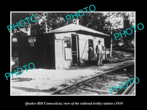 OLD LARGE HISTORIC PHOTO OF QUAKER HILL CONNECTICUT, THE RAILROAD DEPOT c1910