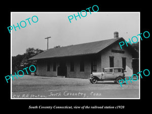 OLD LARGE HISTORIC PHOTO OF SOUTH COVENTRY CONNECTICUT, THE RAILROAD DEPOT c1920