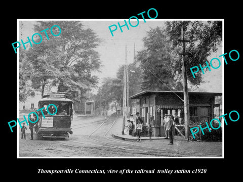 OLD LARGE HISTORIC PHOTO OF THOMPSONVILLE CONNECTICUT, THE RAILROAD DEPOT c1920