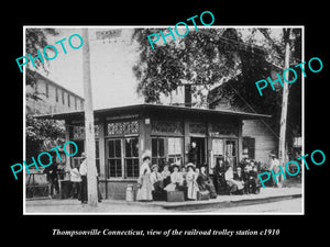 OLD LARGE HISTORIC PHOTO OF THOMPSONVILLE CONNECTICUT, THE RAILROAD DEPOT c1910