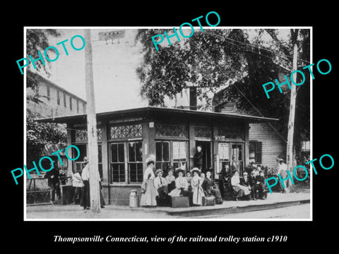 OLD LARGE HISTORIC PHOTO OF THOMPSONVILLE CONNECTICUT, THE RAILROAD DEPOT c1910