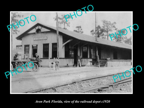 OLD LARGE HISTORIC PHOTO OF AVON PARK FLORIDA, THE RAILROAD DEPOT STATION c1920