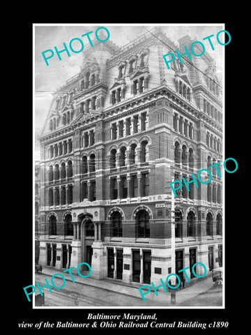 OLD LARGE HISTORIC PHOTO OF BALTIMORE MARYLAND, THE B&O RAILROAD BUILDING c1890