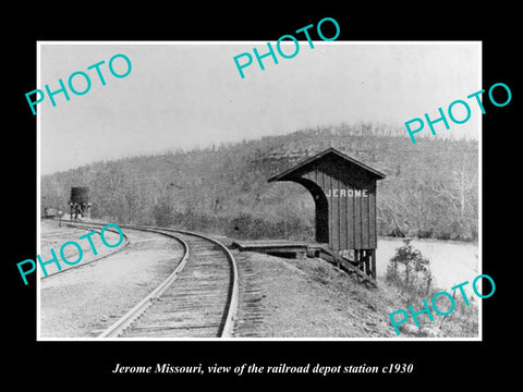 OLD LARGE HISTORIC PHOTO OF JEROME MISSOURI, THE RAILROAD DEPOT STATION c1930