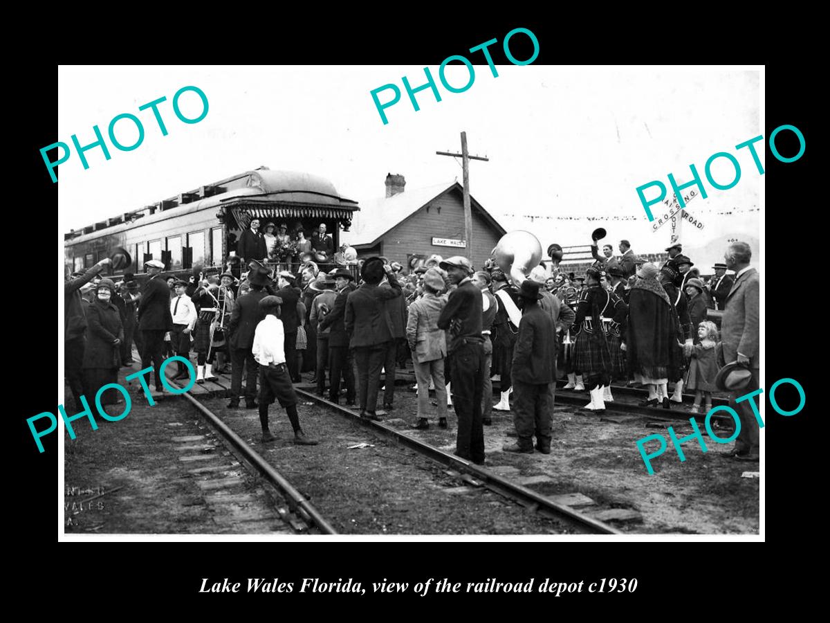 OLD LARGE HISTORIC PHOTO OF LAKE WALES FLORIDA, THE RAILROAD DEPOT STATION c1930